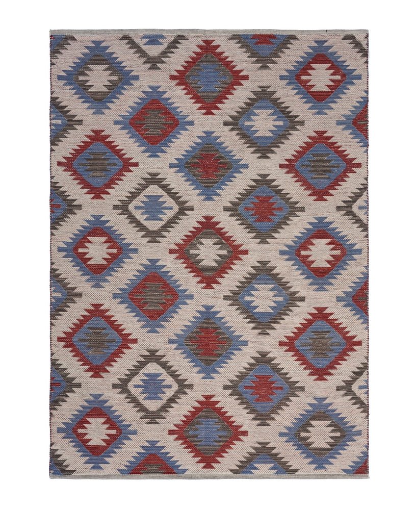 5' X 7' Red and Blue Geometric Diamonds Area Rug