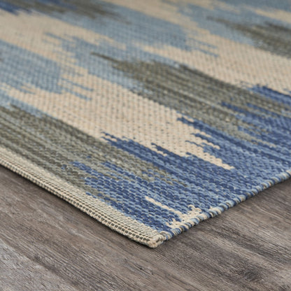 3' x 4' Blue and Cream Ikat Pattern Area Rug