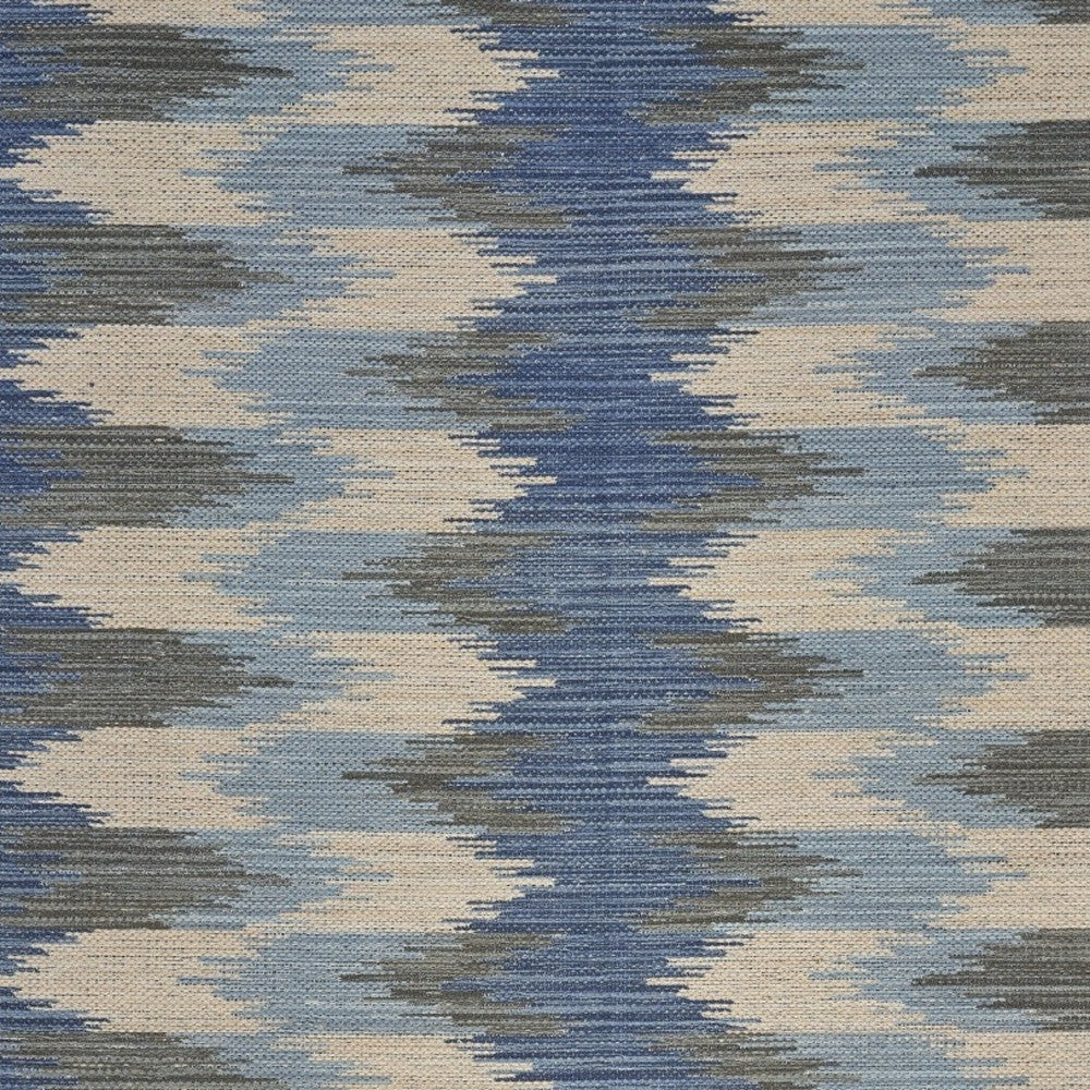 3' x 4' Blue and Cream Ikat Pattern Area Rug