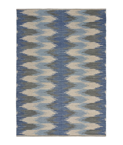 3' x 4' Blue and Cream Ikat Pattern Area Rug