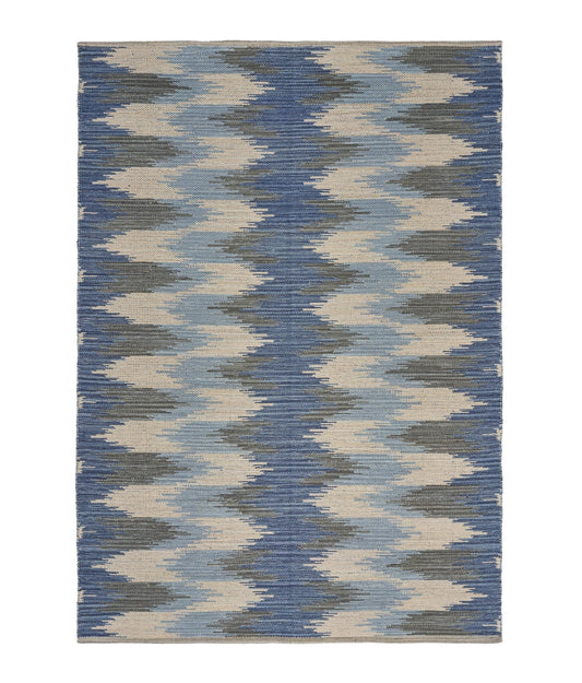 3' x 4' Blue and Cream Ikat Pattern Area Rug