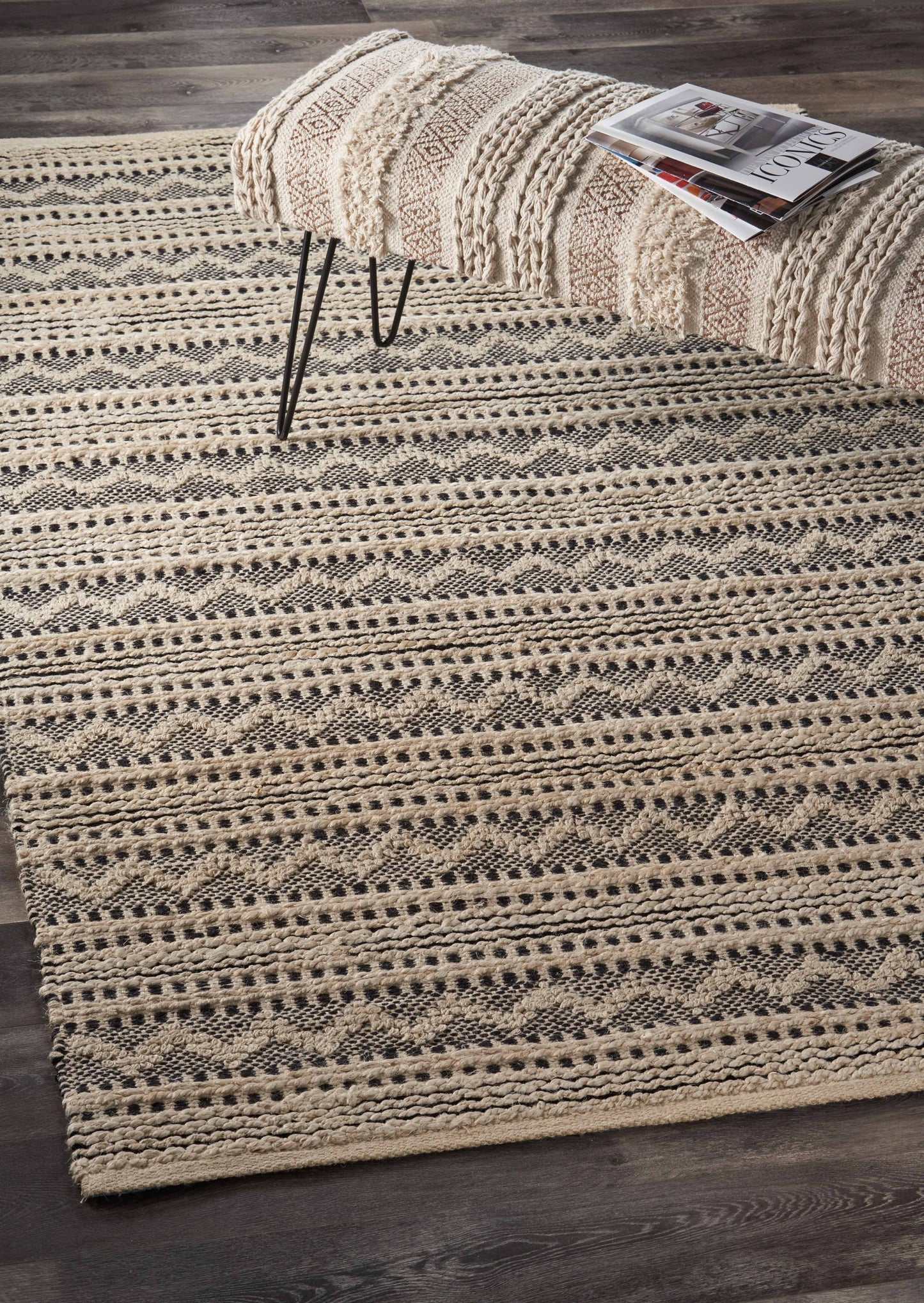 8' X 10' Black and Blush Chevron Stripe Area Rug