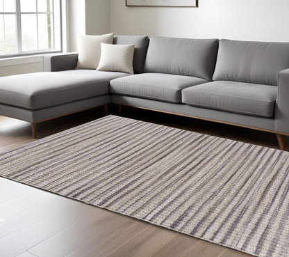 8' X 10' Brown and Gray Striped Area Rug