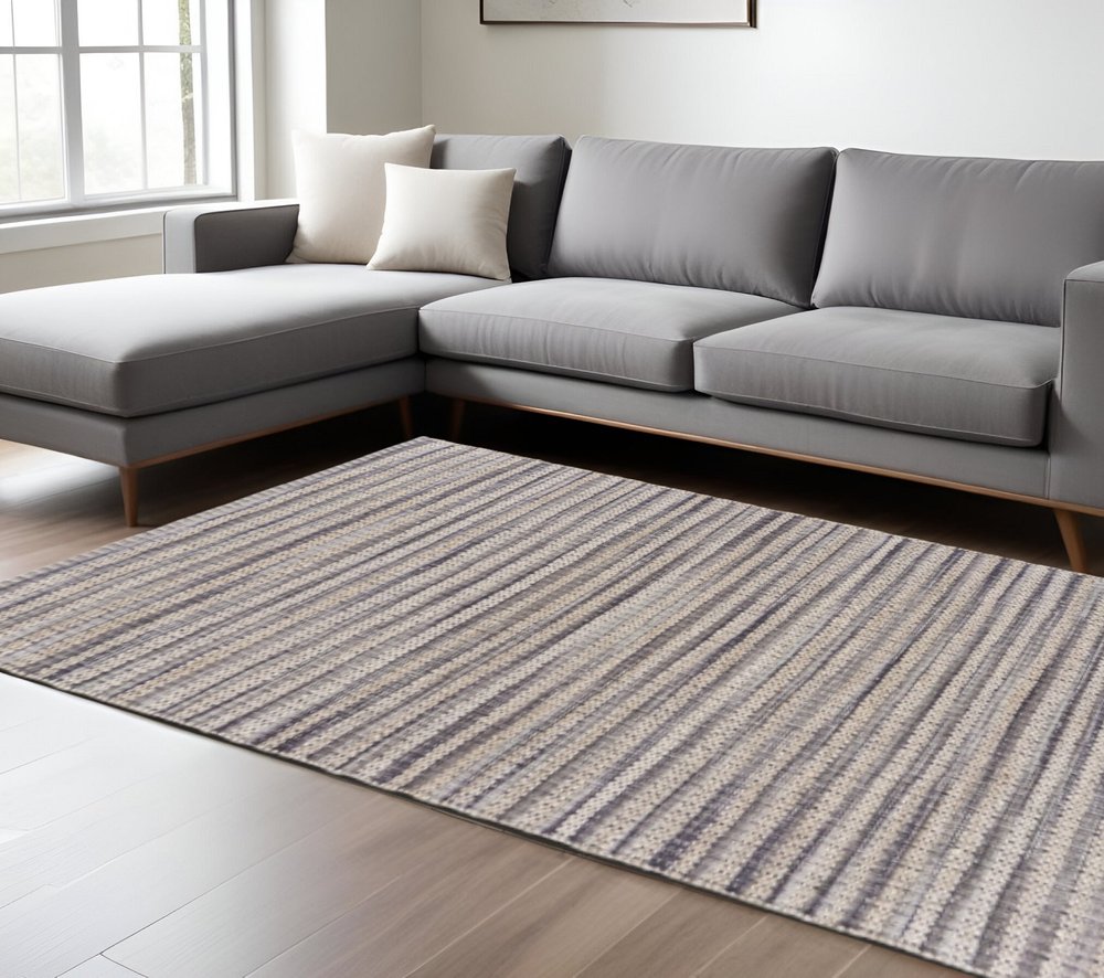 8' X 10' Brown and Gray Striped Area Rug