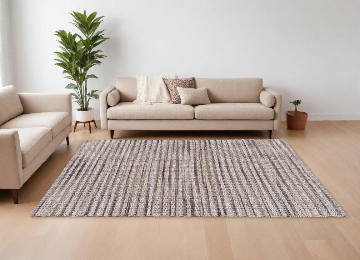 8' X 10' Brown and Gray Striped Area Rug