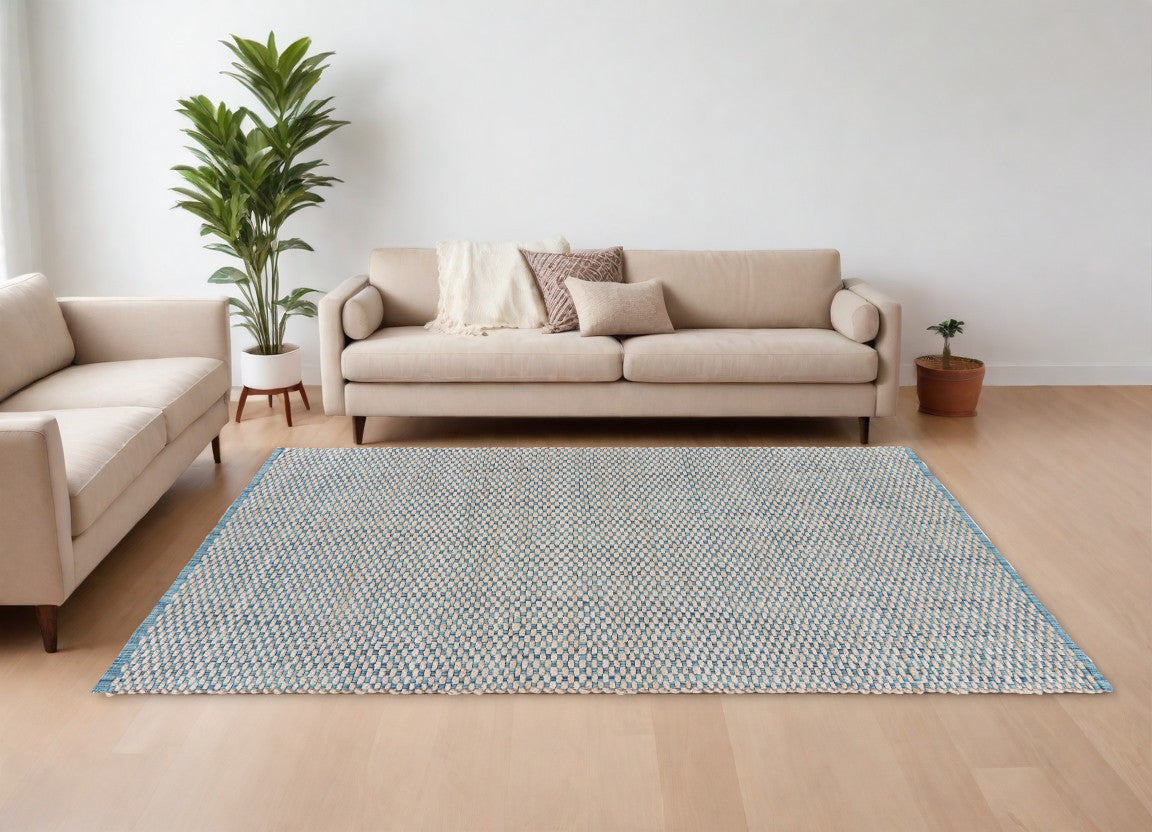 8' X 10' Blue and Beige Toned Area Rug