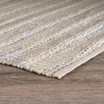 8' X 10' Blue and Cream Braided Jute Area Rug