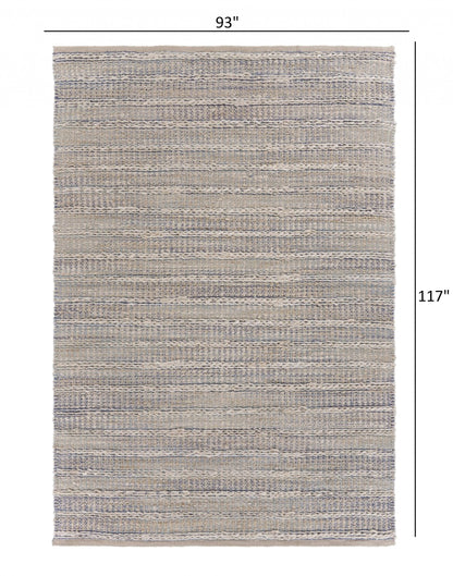 8' X 10' Blue and Cream Braided Jute Area Rug