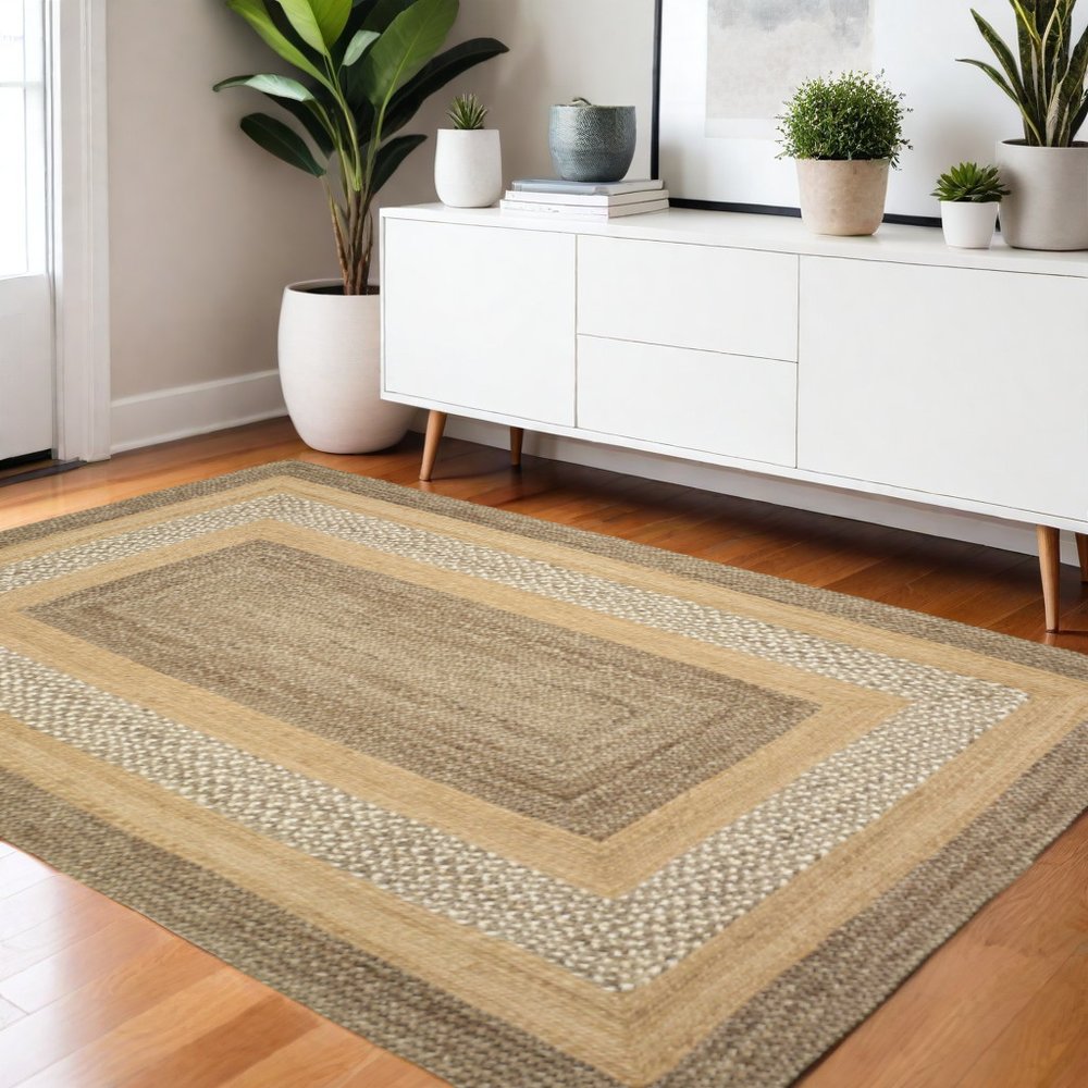 4' X 6' Tan and Beige Bordered Area Rug