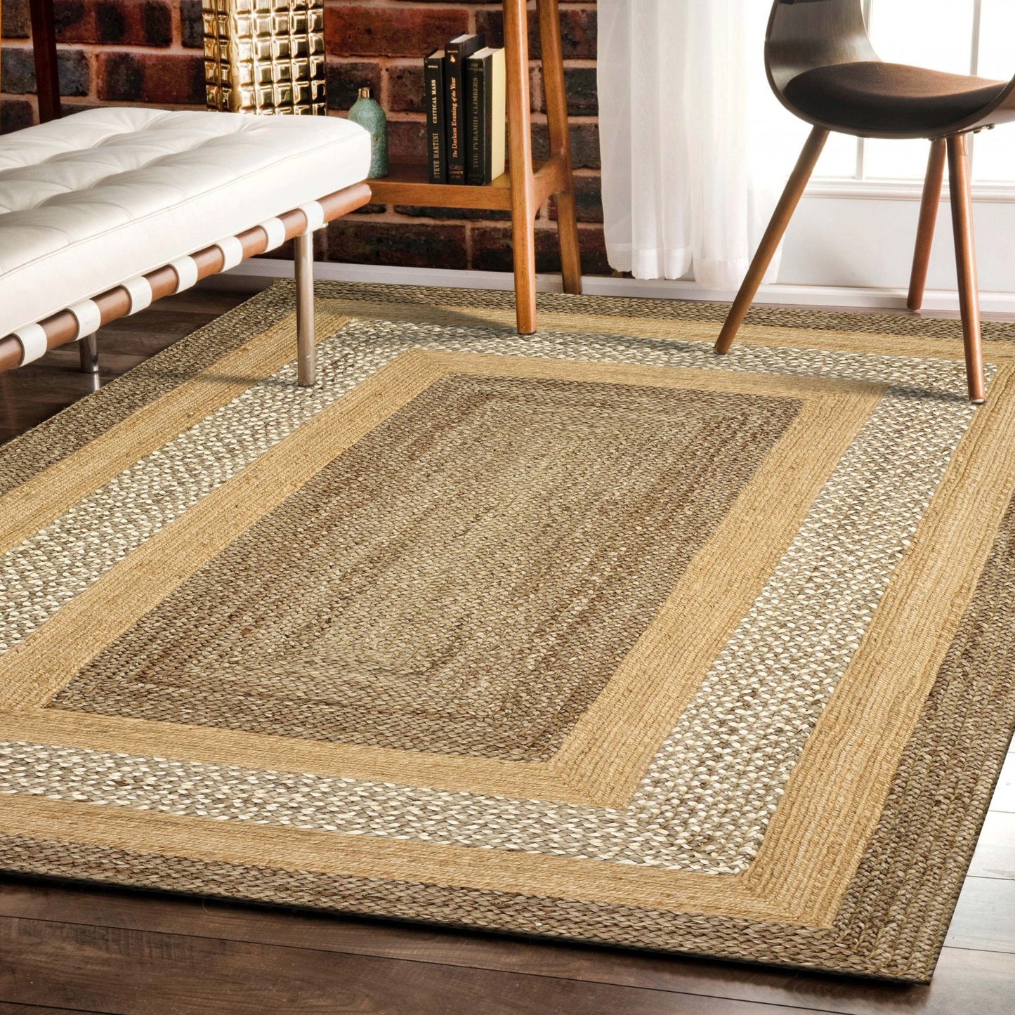 5' X 8' Tan Hand Braided Area Rug