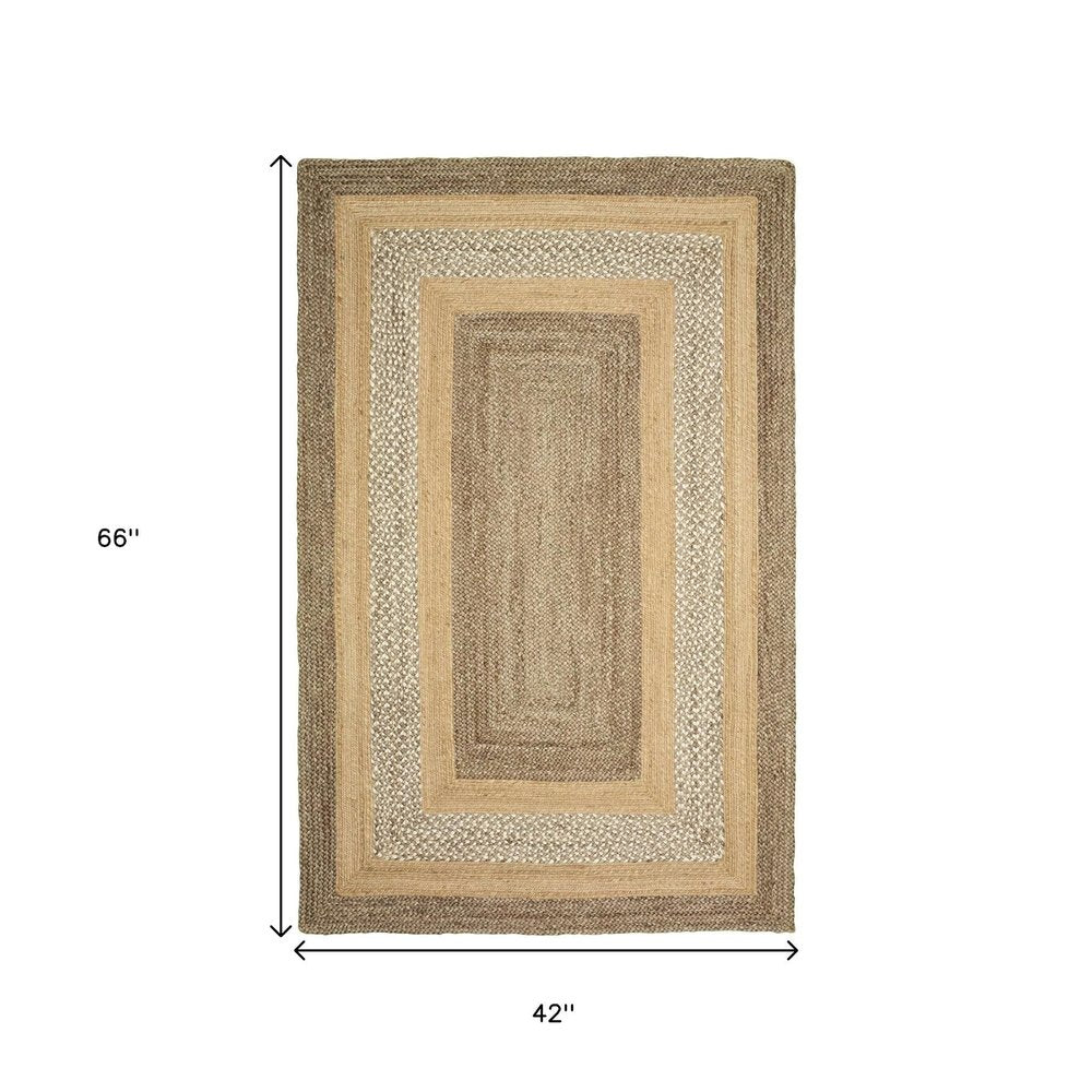 4' X 6' Tan and Beige Bordered Area Rug