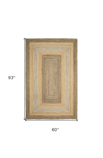 5' X 8' Tan Hand Braided Area Rug