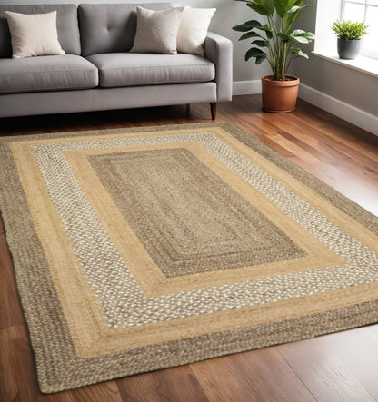 4' X 6' Tan and Beige Bordered Area Rug