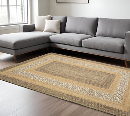 4' X 6' Tan and Beige Bordered Area Rug
