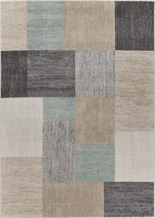 5' X 7' Beige and Black Modern Blocks Area Rug