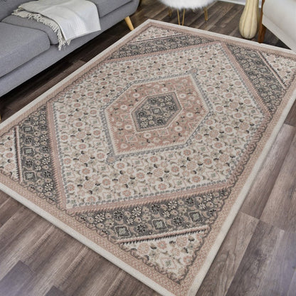8' X 10' Gray and Soft Pink Traditional Area Rug