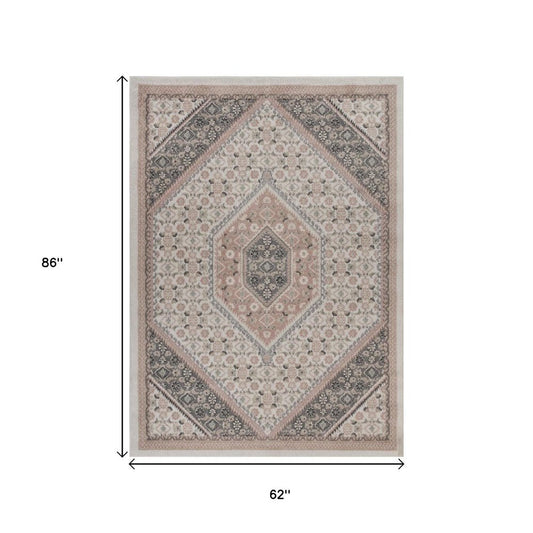 8' X 10' Gray and Soft Pink Traditional Area Rug
