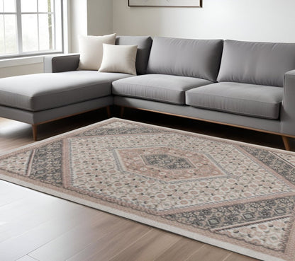 8' X 10' Gray and Soft Pink Traditional Area Rug