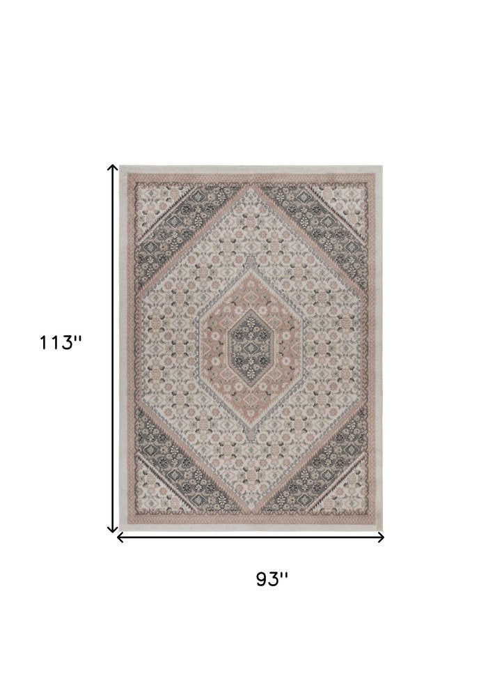 8' X 10' Gray and Soft Pink Traditional Area Rug