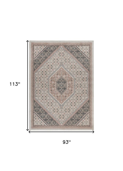 8' X 10' Gray and Soft Pink Traditional Area Rug