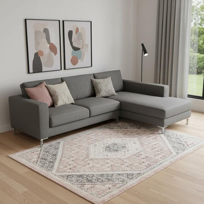 8' X 10' Gray and Soft Pink Traditional Area Rug