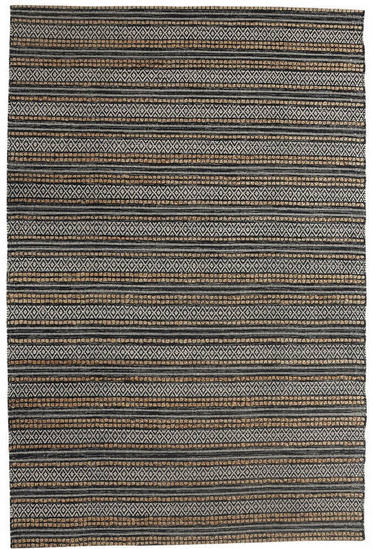 8' X 10' Black and Tan Decorative Striped Area Rug