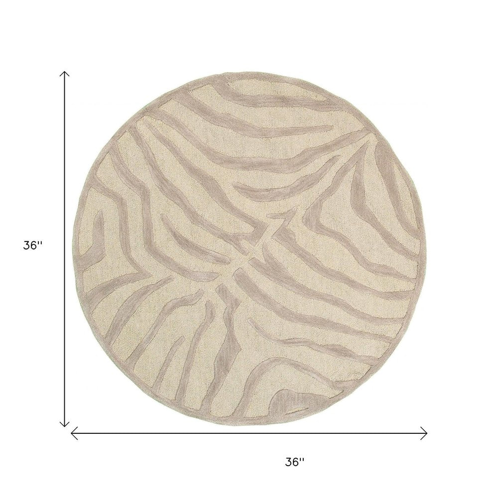 3' Round Taupe Zebra Pattern Area Rug