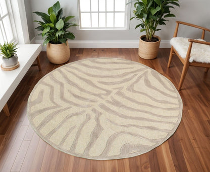 3' Round Taupe Zebra Pattern Area Rug