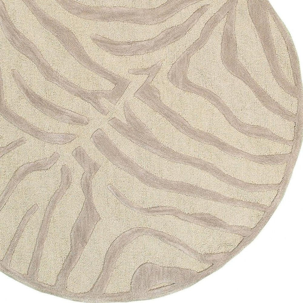 3' Round Taupe Zebra Pattern Area Rug