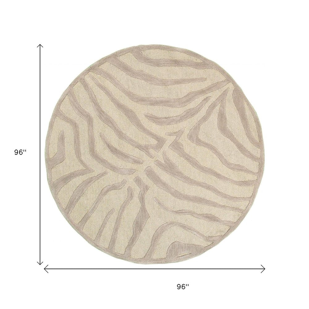 8’ Round Taupe Zebra Pattern Area Rug