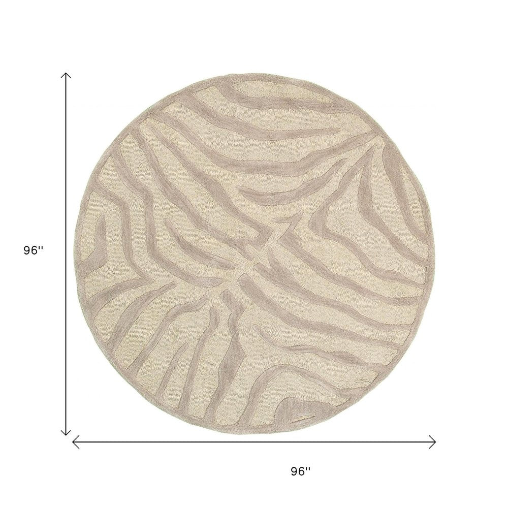 3' Round Taupe Zebra Pattern Area Rug