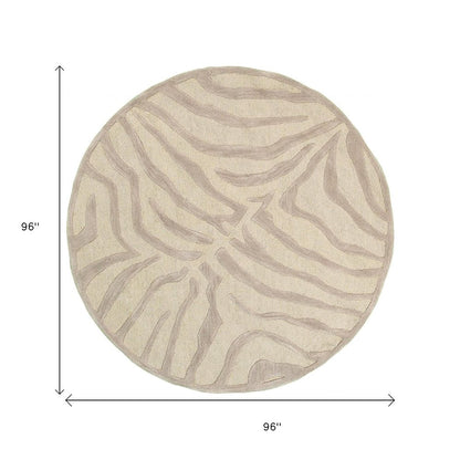 8’ Round Taupe Zebra Pattern Area Rug