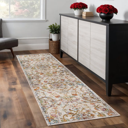 2' X 9' Beige Abstract Garden Runner Rug