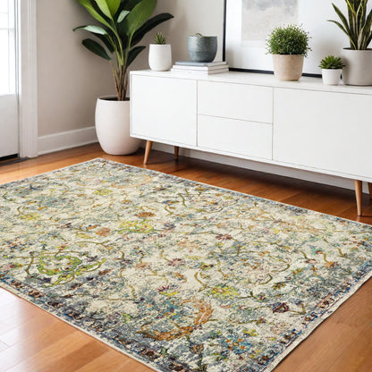 5' X 8' Beige and Ivory Area Rug
