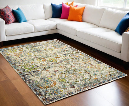 5' X 8' Beige and Ivory Area Rug