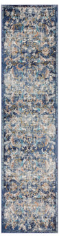 2' X 9' Blue and White Jacobean Pattern Runner Rug