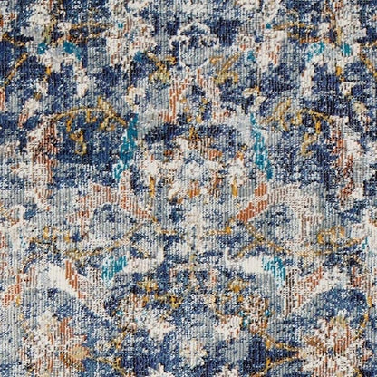 4' X 6' Blue and White Jacobean Pattern Area Rug