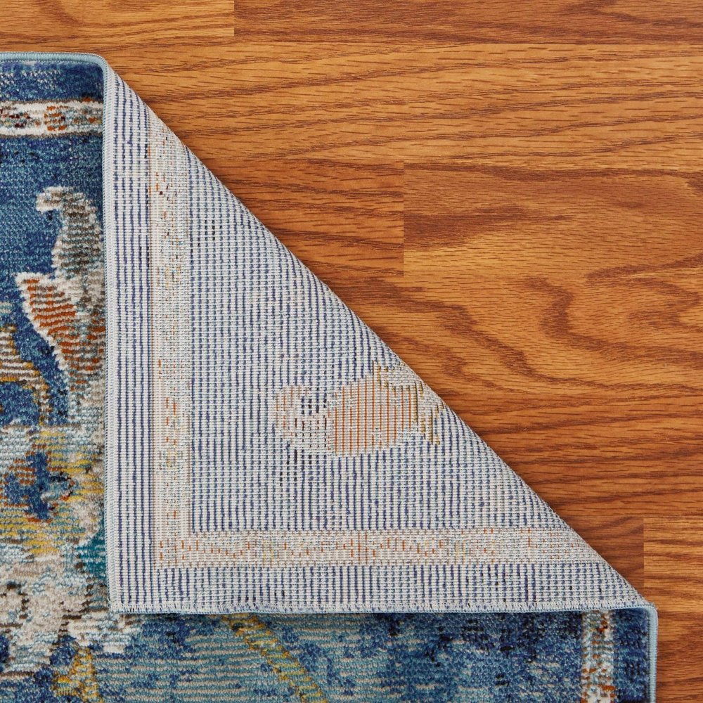 4' X 6' Blue and White Jacobean Pattern Area Rug