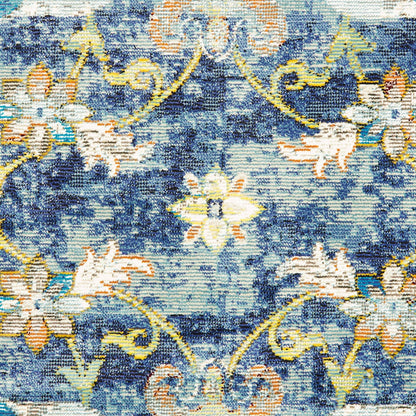 8' X 10' Blue and White Jacobean Pattern Area Rug