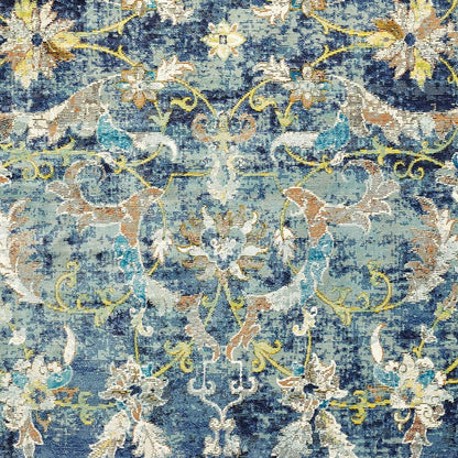 5' X 8' Blue and White Jacobean Pattern Area Rug