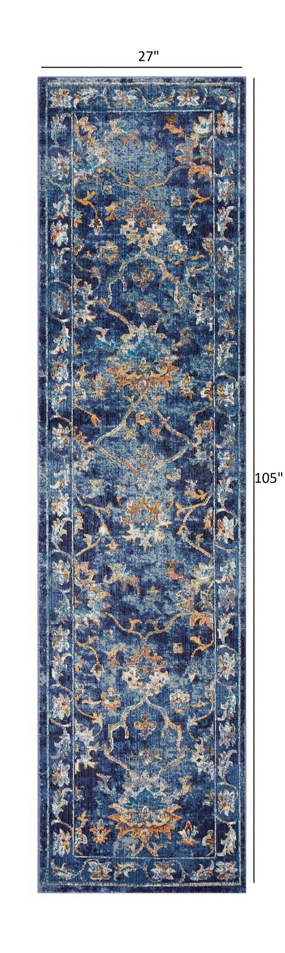 5' X 8' Blue Aqua and Gold Floral Area Rug