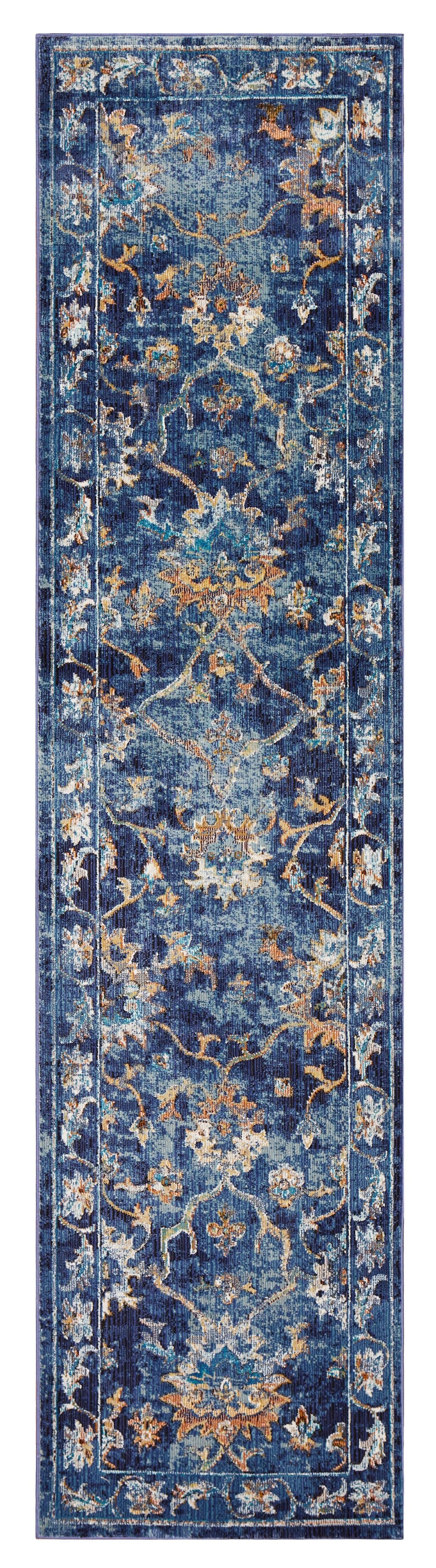 5' X 8' Blue Aqua and Gold Floral Area Rug