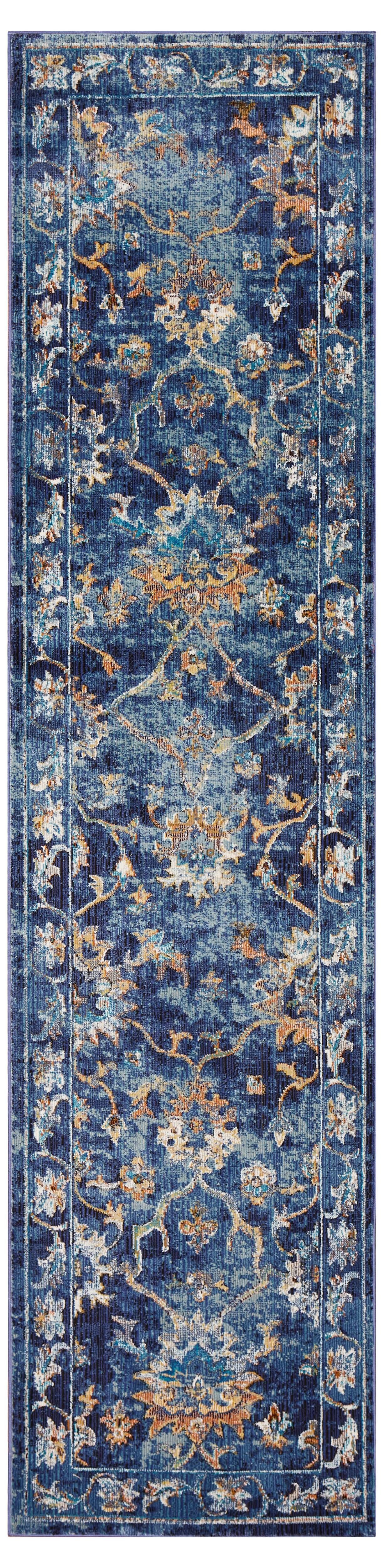 5' X 8' Blue Aqua and Gold Floral Area Rug