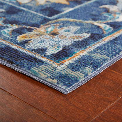 5' X 8' Blue Aqua and Gold Floral Area Rug