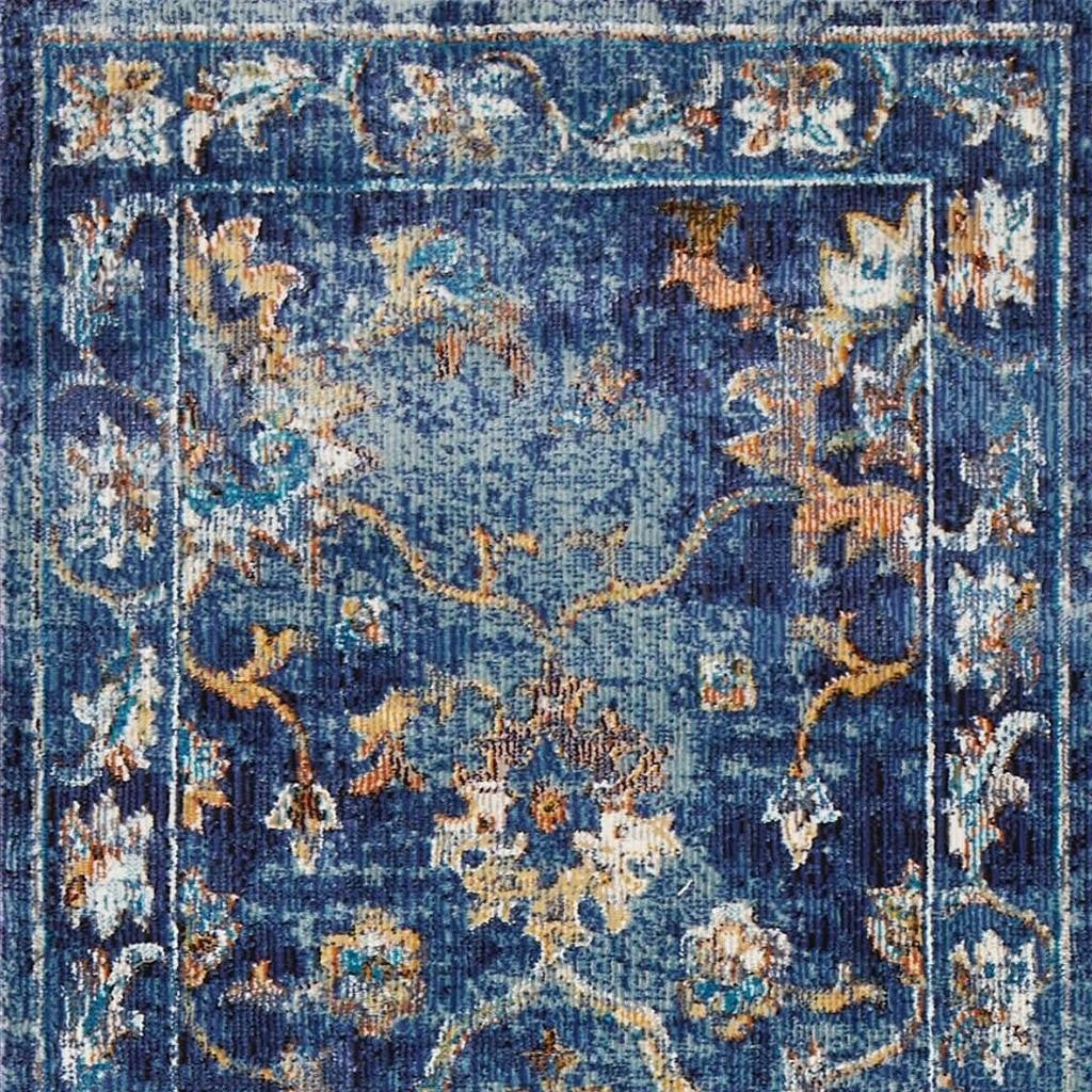 2' X 9' Blue and Gold Jacobean Runner Rug