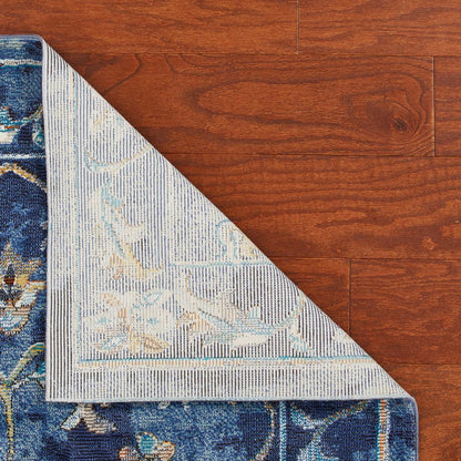 2' X 9' Blue and Gold Jacobean Runner Rug