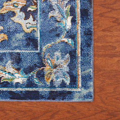 5' X 8' Blue Aqua and Gold Floral Area Rug