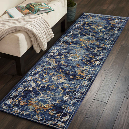 5' X 8' Blue Aqua and Gold Floral Area Rug