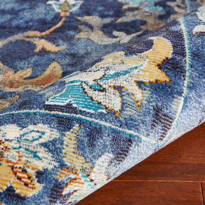 5' X 8' Blue Aqua and Gold Floral Area Rug