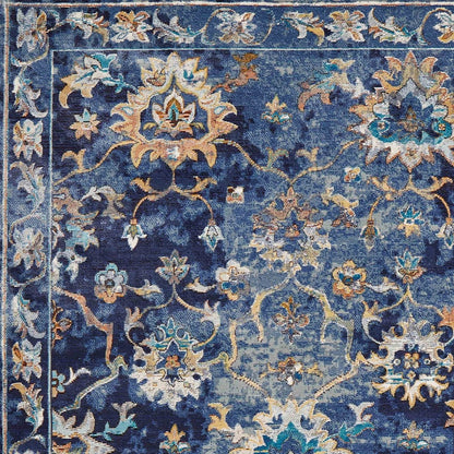 5' X 8' Blue Aqua and Gold Floral Area Rug